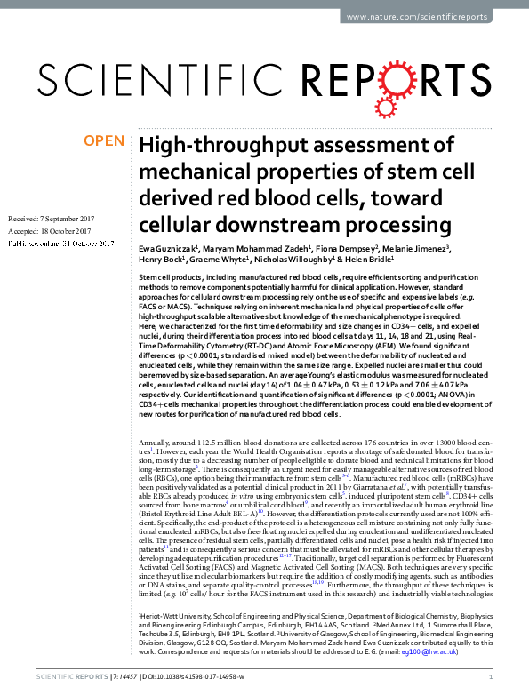 (PDF) High-throughput assessment of mechanical properties of stem cell ...