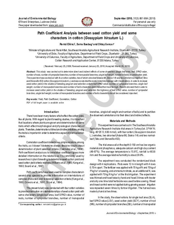 (PDF) Path Coefficient Analysis between seed cotton yield and some ...