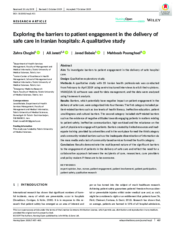 (PDF) Exploring the barriers to patient engagement in the delivery of ...
