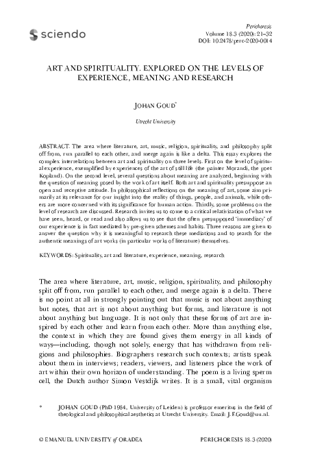 (PDF) Art and Spirituality. Explored on the Levels of Experience ...