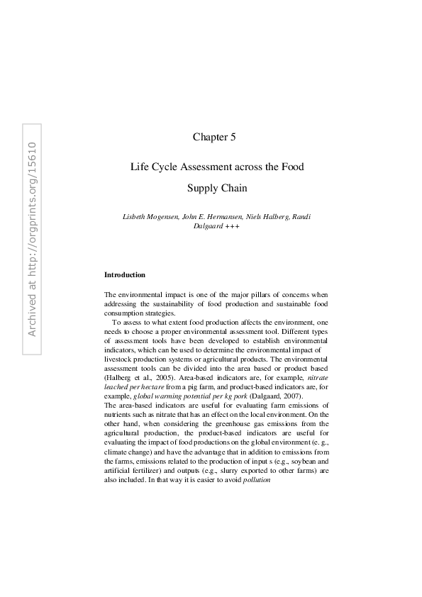 (PDF) Life Cycle Assessment Across the Food Supply Chain