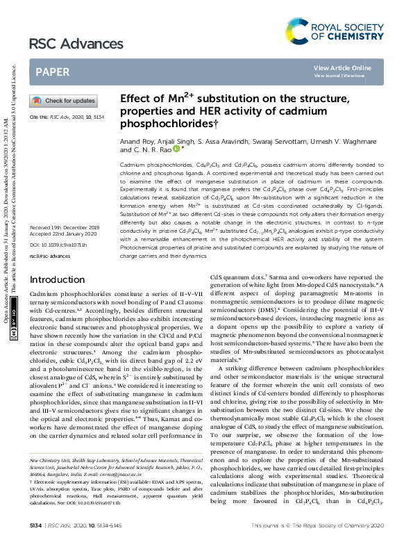 (PDF) Effect of Mn2+ substitution on the structure, properties and HER ...