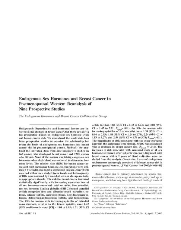 (PDF) Endogenous Sex Hormones and Breast Cancer in Postmenopausal Women ...