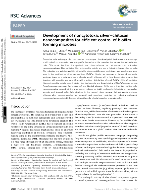 (PDF) Development of noncytotoxic silver-chitosan nanocomposites for ...