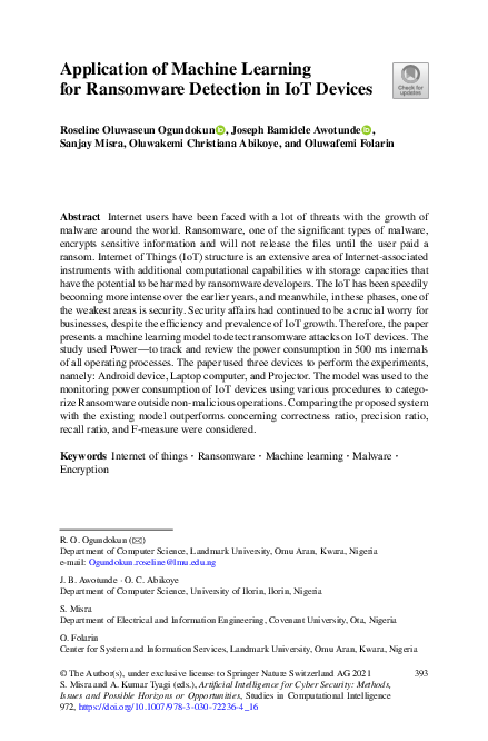 (PDF) Application of Machine Learning for Ransomware Detection in IoT ...