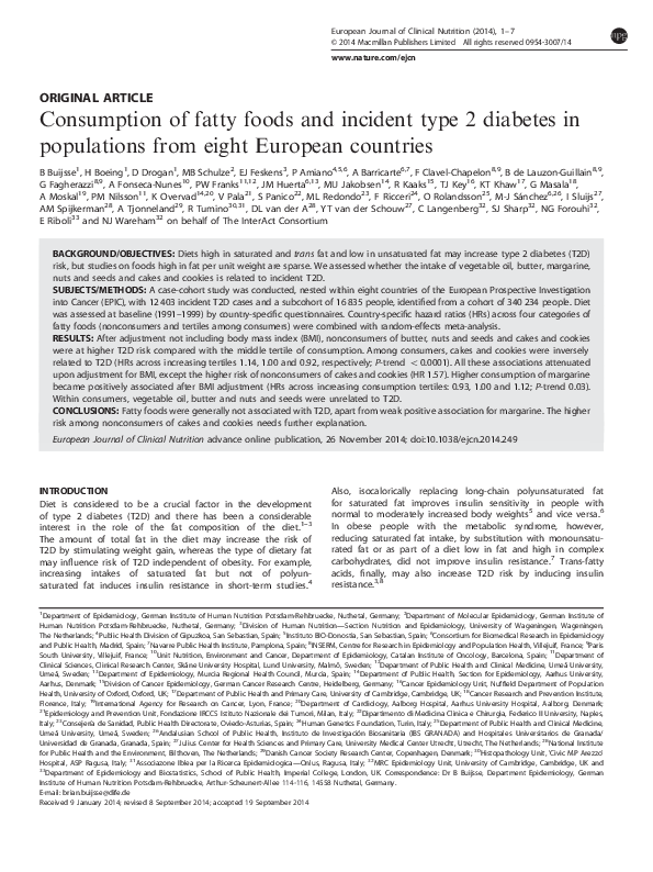 (PDF) Consumption of fatty foods and incident type 2 diabetes in ...