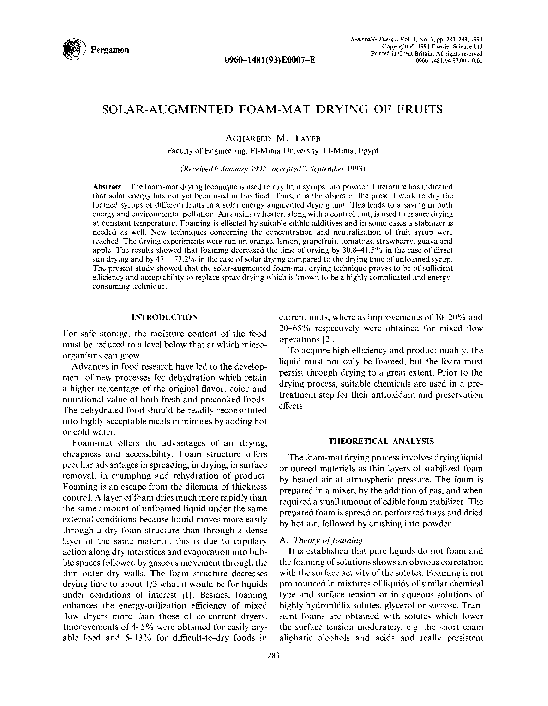 (PDF) Solaraugmented foammat drying of fruits Aghareed Tayeb