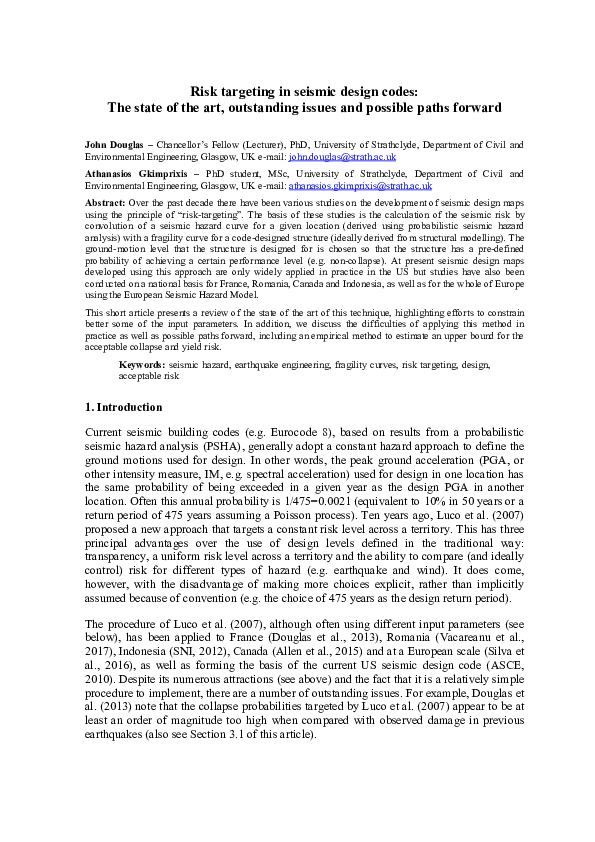 (PDF) Risk Targeting in Seismic Design Codes: The State of the Art ...