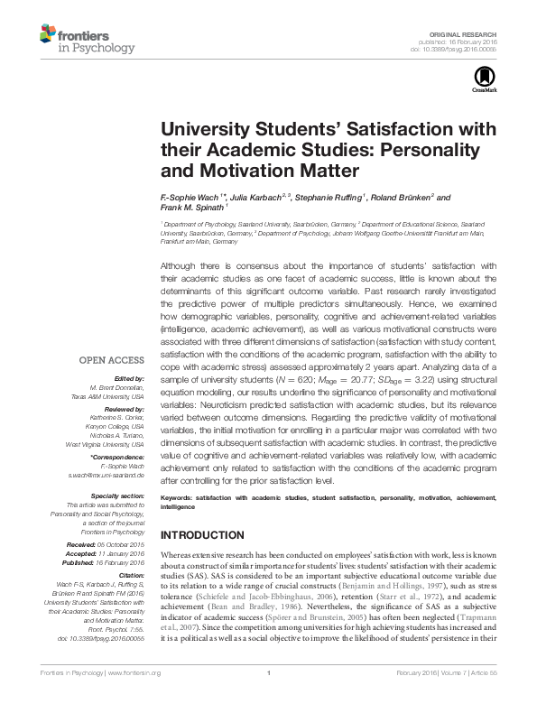 (PDF) University Students' Satisfaction with their Academic Studies ...