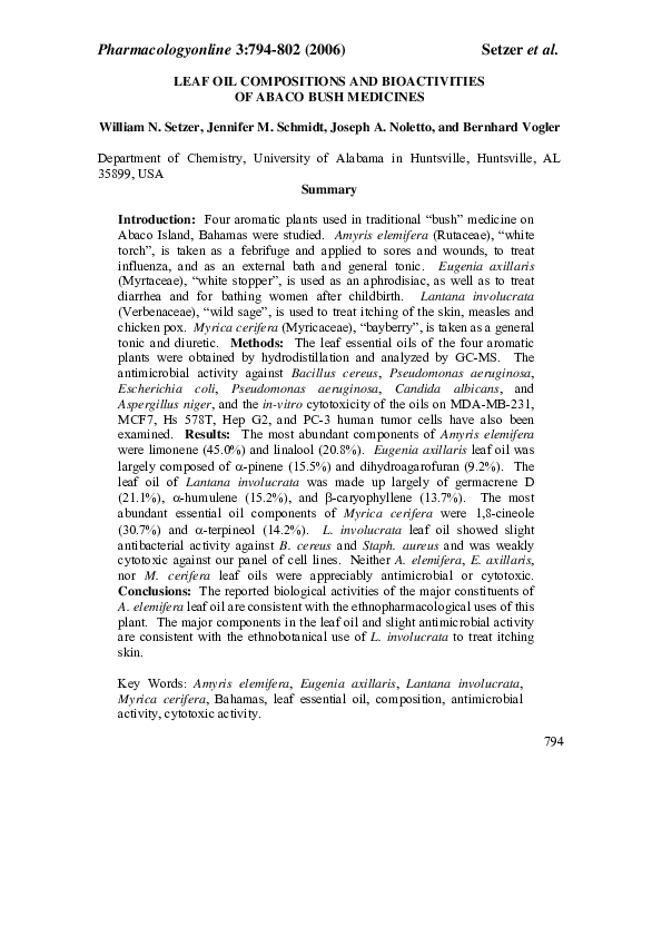 (PDF) Leaf oil compositions and bioactivities of abaco bush medicines