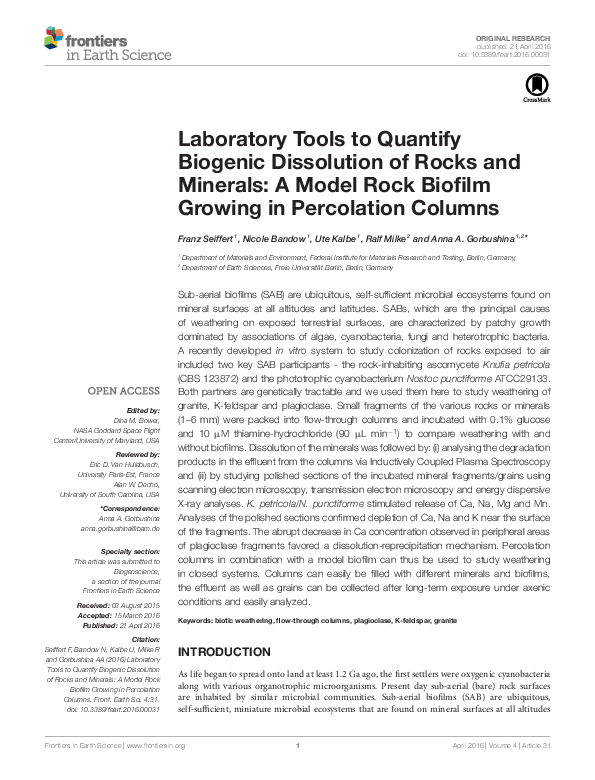 (PDF) Laboratory Tools to Quantify Biogenic Dissolution of Rocks and ...