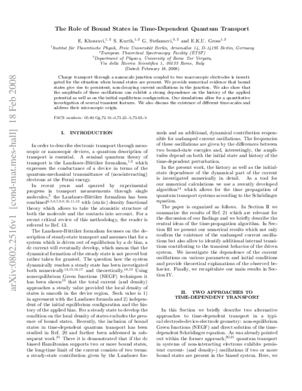 (PDF) The role of bound states in time-dependent quantum transport