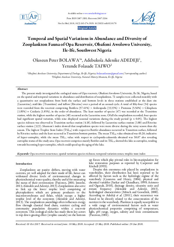 (PDF) Temporal and Spatial Variations in Abundance and Diversity of ...