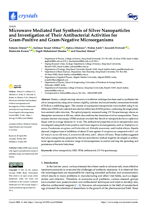 (PDF) Microwave Mediated Fast Synthesis of Silver Nanoparticles and ...