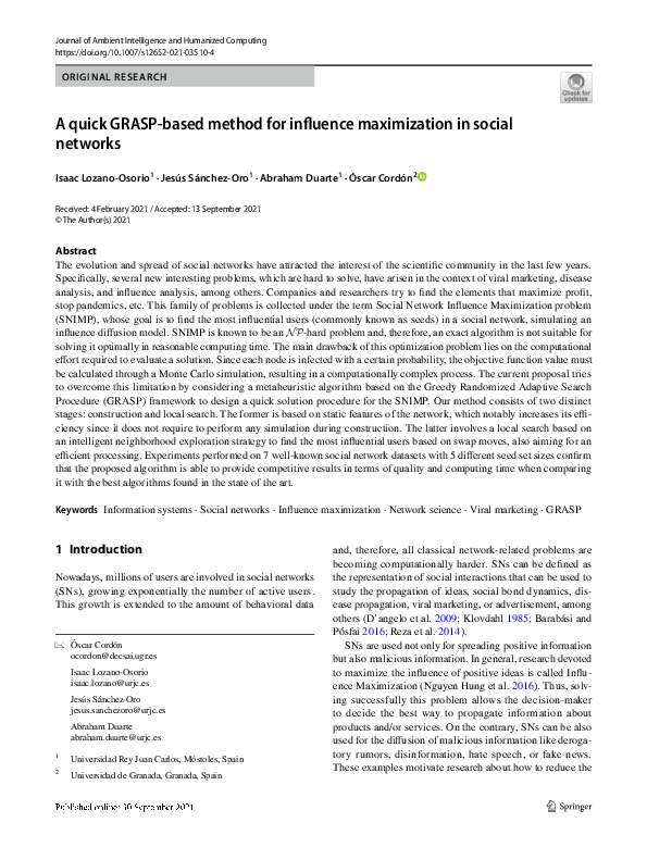 (PDF) A quick GRASP-based method for influence maximization in social ...