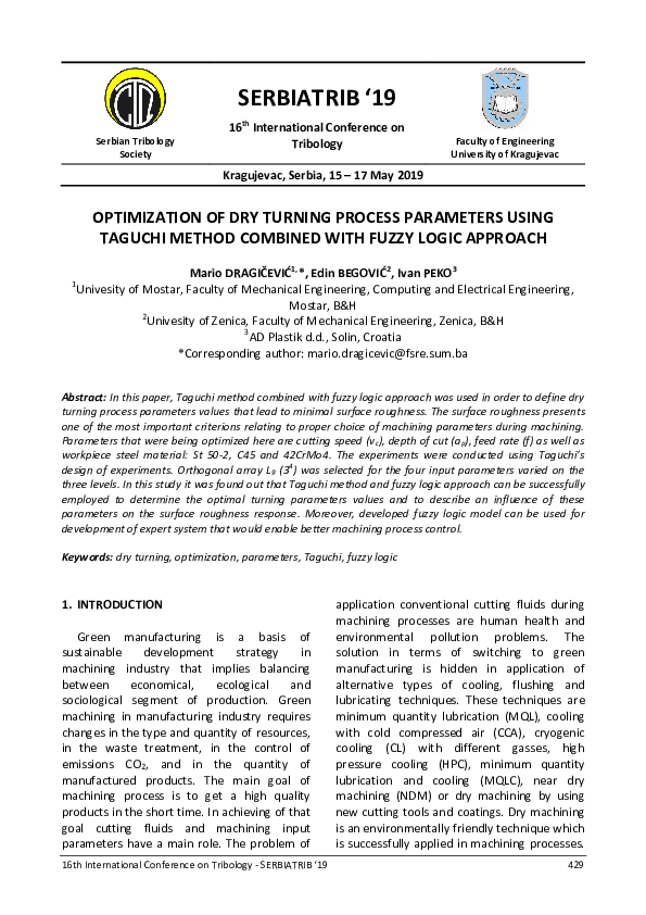 (PDF) Optimization of Dry Turning Process Parameters Using Taguchi ...
