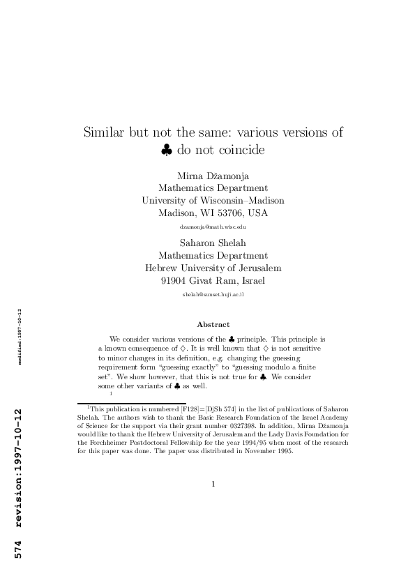 (PDF) Similar but Not the Same: Various Versions of $ clubsuit$ Do Not ...