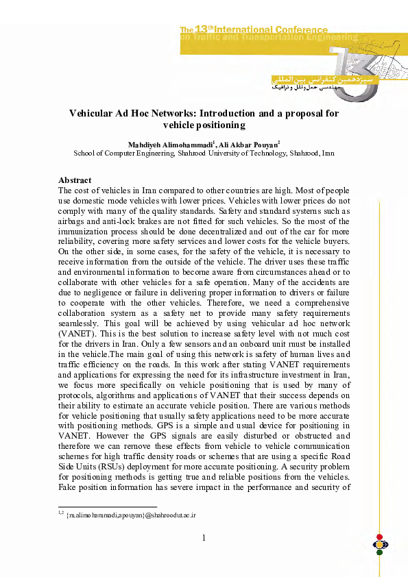 (PDF) Vehicular Ad Hoc Networks: Introduction and a proposal for ...