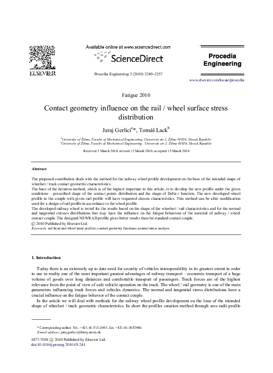 (PDF) Contact geometry influence on the rail/wheel surface stress ...