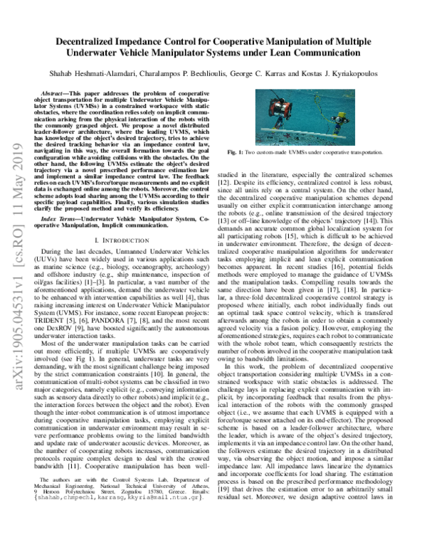 (PDF) Decentralized Impedance Control for Cooperative Manipulation of ...