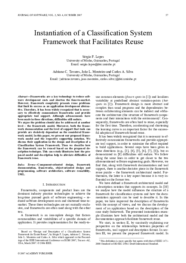 (PDF) Instantiation of a Classification System Framework that ...