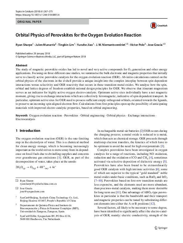 (PDF) Orbital Physics of Perovskites for the Oxygen Evolution Reaction
