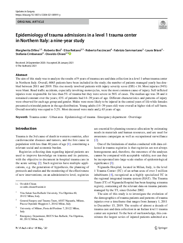 (PDF) Epidemiology of trauma admissions in a level 1 trauma center in ...