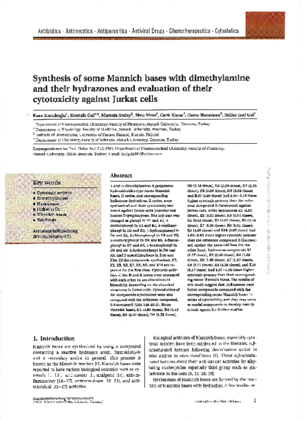 (PDF) Synthesis of some Mannich bases with dimethylamine and their ...