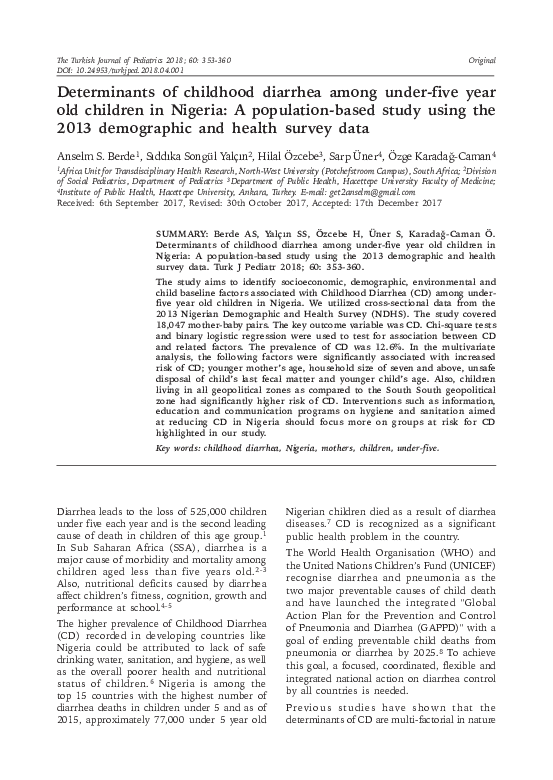 (PDF) Determinants of childhood diarrhea among under-five year old ...