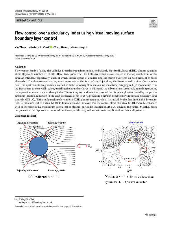 (PDF) Flow control over a circular cylinder using virtual moving ...