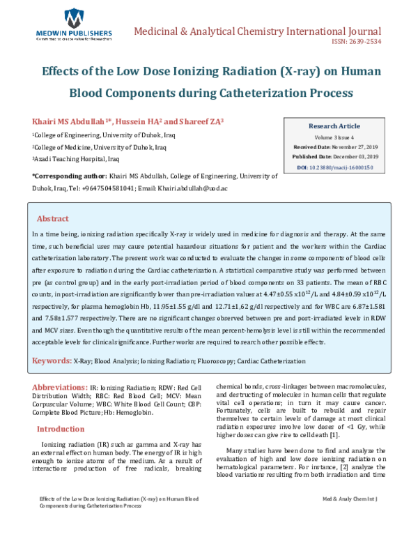 (PDF) Effects of the Low Dose Ionizing Radiation (X-ray) on Human Blood ...