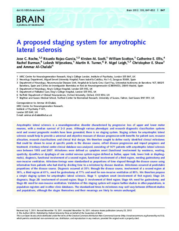 (PDF) A proposed staging system for amyotrophic lateral sclerosis