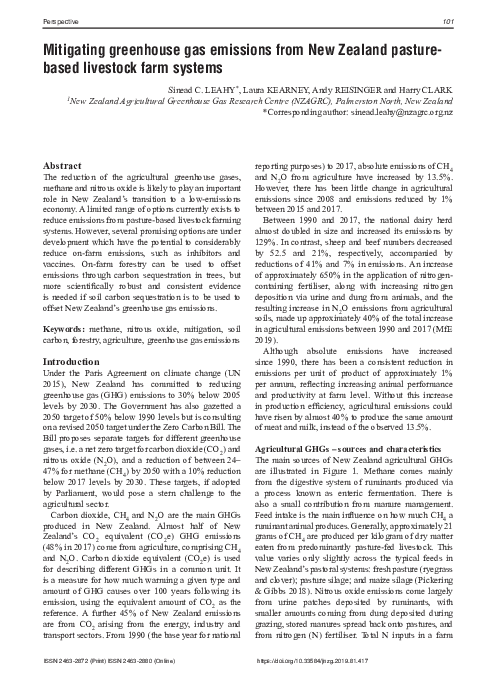(PDF) Mitigating greenhouse gas emissions from New Zealand pasture ...