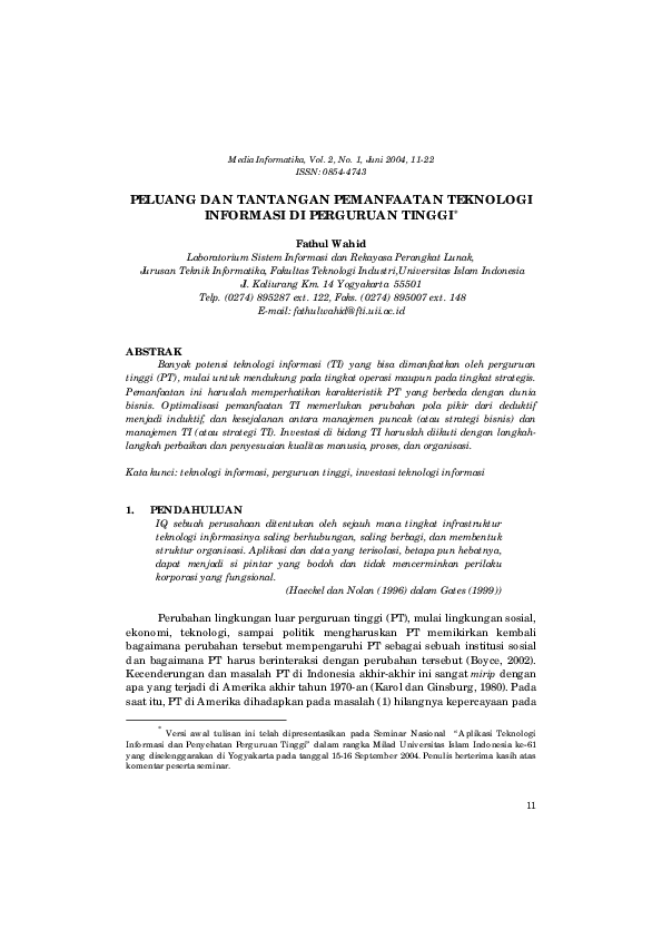 (PDF) Peluang dan Tantangan Pemanfaatan Teknologi Informasi di ...