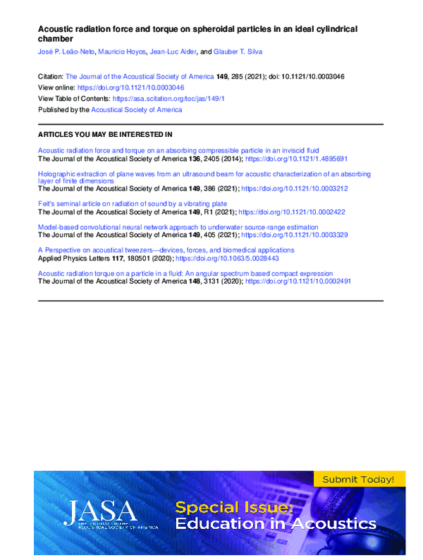 (PDF) Acoustic radiation force and torque on spheroidal particles in an ...