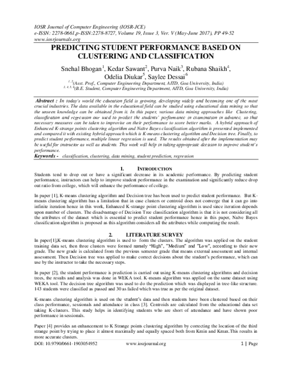 (PDF) Predicting Student Performance Based On Clustering And Classification
