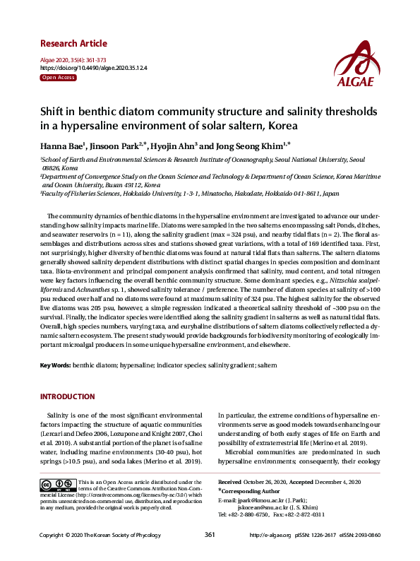 (PDF) Shift in benthic diatom community structure and salinity ...