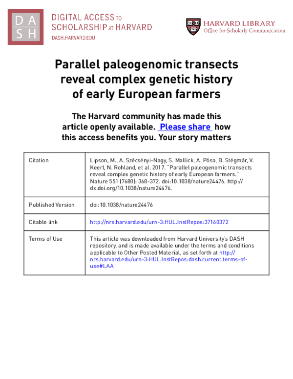 (PDF) Parallel palaeogenomic transects reveal complex genetic history ...