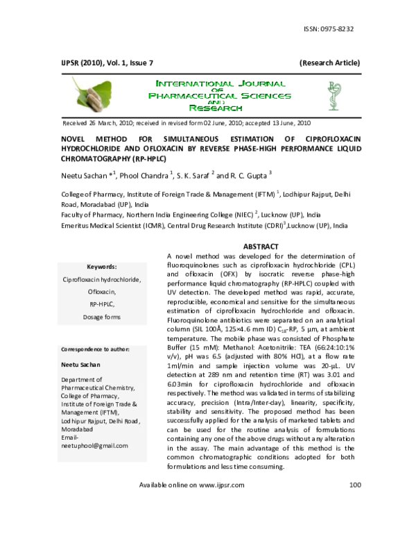 (PDF) Novel Method for Simultaneous Estimation of Ciprofloxacin ...