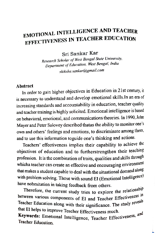 (PDF) EMOTIONAL INTELLIGENCE AND TEACHER EFFECTIVENESS IN TEACHER EDUCATION