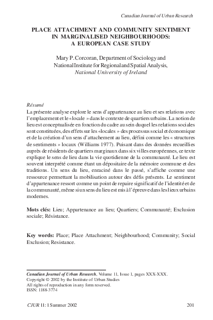 (PDF) Place Attachment and Community Sentiment in Marginalised ...