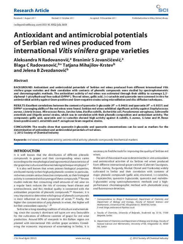 (PDF) Antioxidant and antimicrobial potentials of Serbian red wines ...
