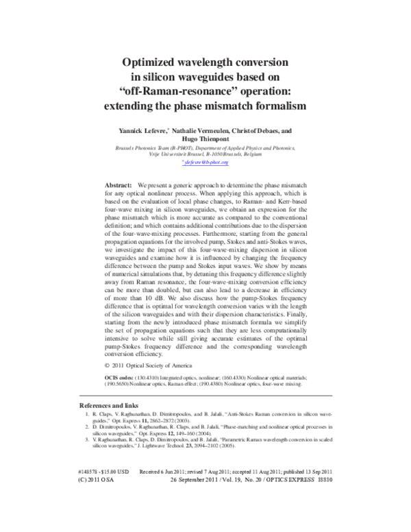 (PDF) Optimized wavelength conversion in silicon waveguides based on ...