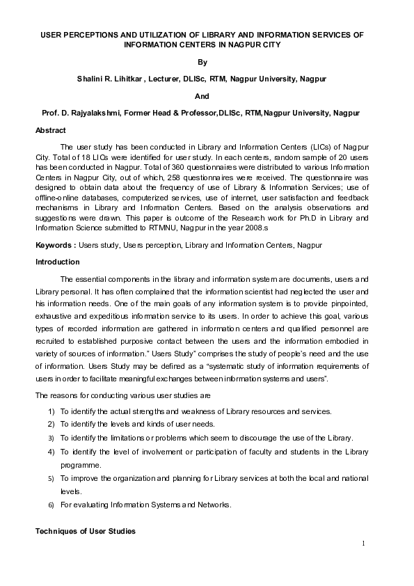 (PDF) User perceptions and utilization of library and information ...
