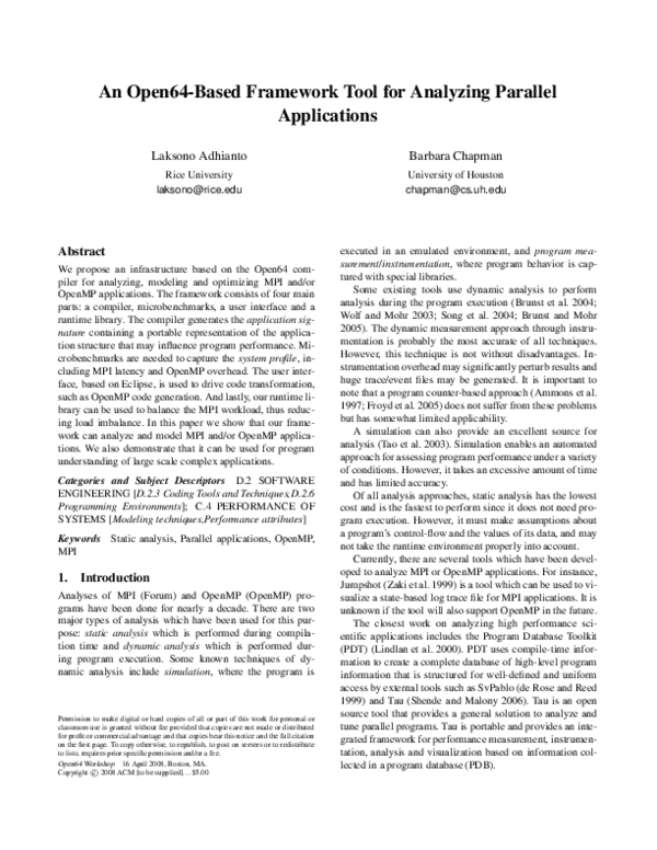 (PDF) An Open64-Based Framework Tool for Analyzing Parallel Applications