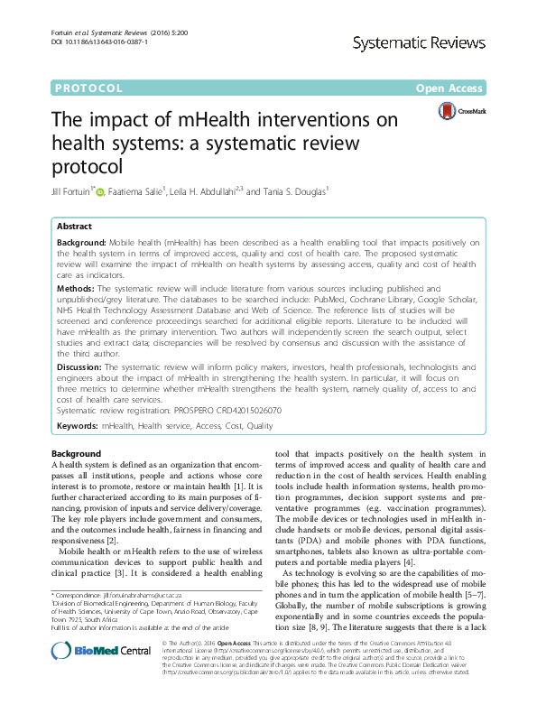 (PDF) The impact of mHealth interventions on health systems: a ...