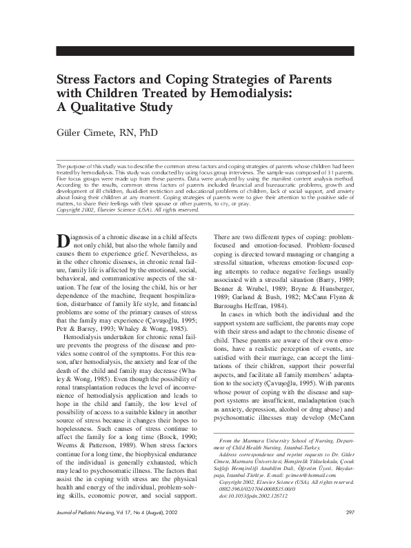 (PDF) Stress factors and coping strategies of parents with children ...