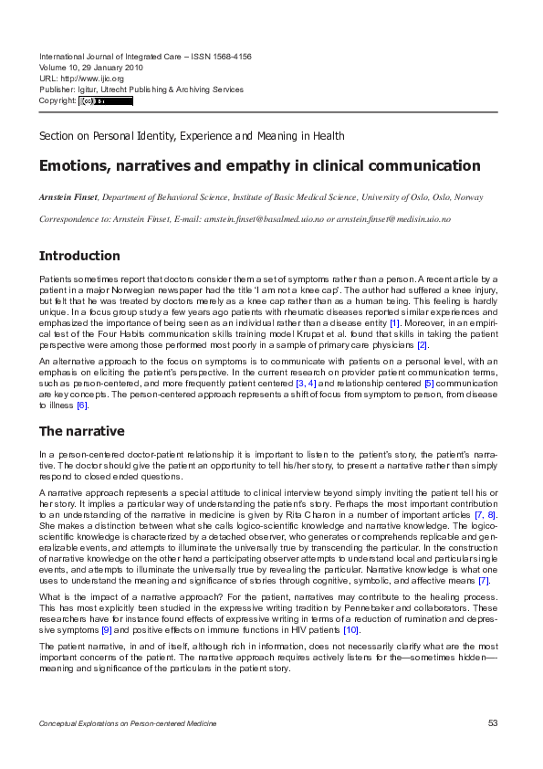 (PDF) Emotions, narratives and empathy in clinical communication