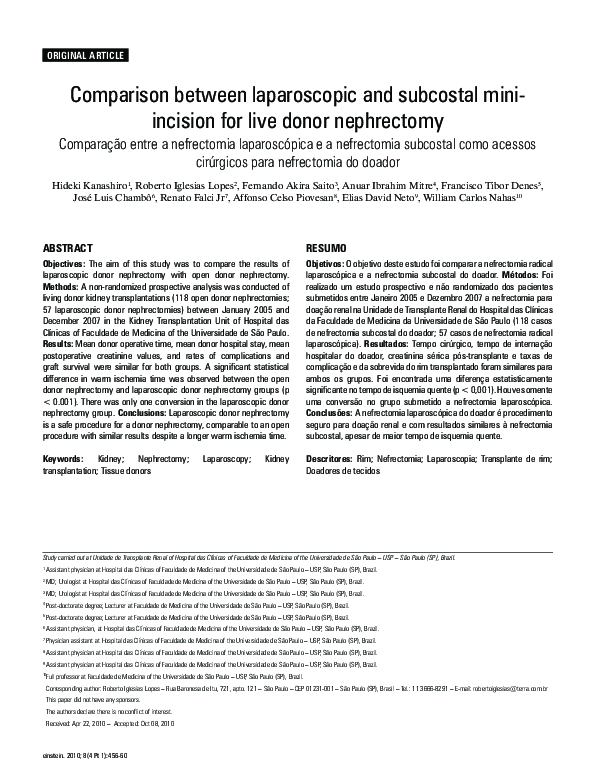 Comparison between laparoscopic and subcostal mini-incision for live ...