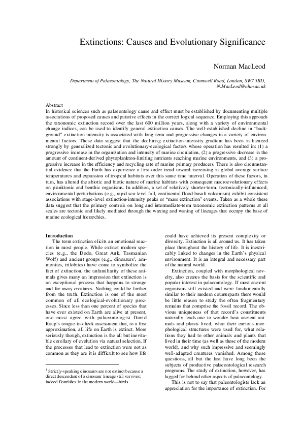 (PDF) Extinctions: causes and evolutionary significance